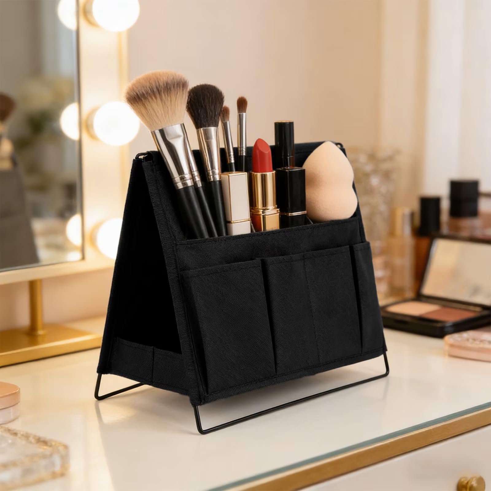 KRYPTIDesktop Storage Rack Multi-Layer Organizer, Folding Office Desk Storage Box with 8 Independent Pockets, Fabric File Holder for Stationery Phone Notebooks-1pcs-image-24