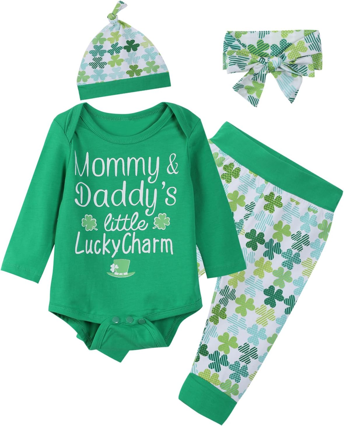 bakjunoBaby Boys Girls Cute ST Patrick's Day Outfit Clover Pants with Hat