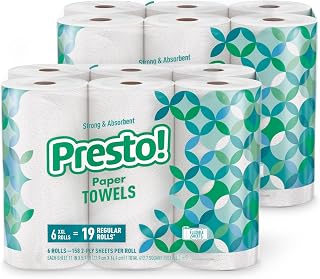 Presto! Ultra-Strong Flex-a-Size Paper Towels, 12 Huge Rolls = 38 Regular Rolls, 2-Ply Absorbent Cleaning Power