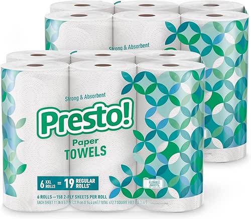 Amazon Brand - Presto! Flex-a-Size Paper Towels, 158 Sheet Huge