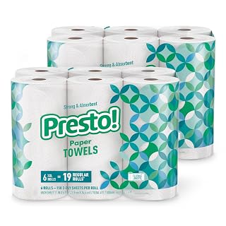 Amazon Brand - Presto! Ultra-Strong Premium Paper Towels, 158 Sheet Huge Roll - Flex-a-Size, 12 Rolls (2 Packs of 6), Equivalent to 38 Regular Rolls, White - Amazon product rated Grade A