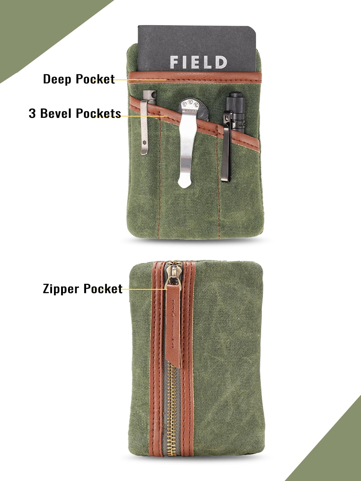 Sayram SP4 EDC buideltas, compacte EDC tas organizer gemaakt van gewaxt canvas, tas met rits voor heren, EDC pocket organizer voor kleingeld, notebook, zaklamp - Oliewas Groen Sayram SP4 EDC buideltas, compacte EDC tas organizer gemaakt van gewaxt canvas, tas met rits voor heren, EDC pocket organizer voor kleingeld, notebook, zaklamp - Oliewas Groen