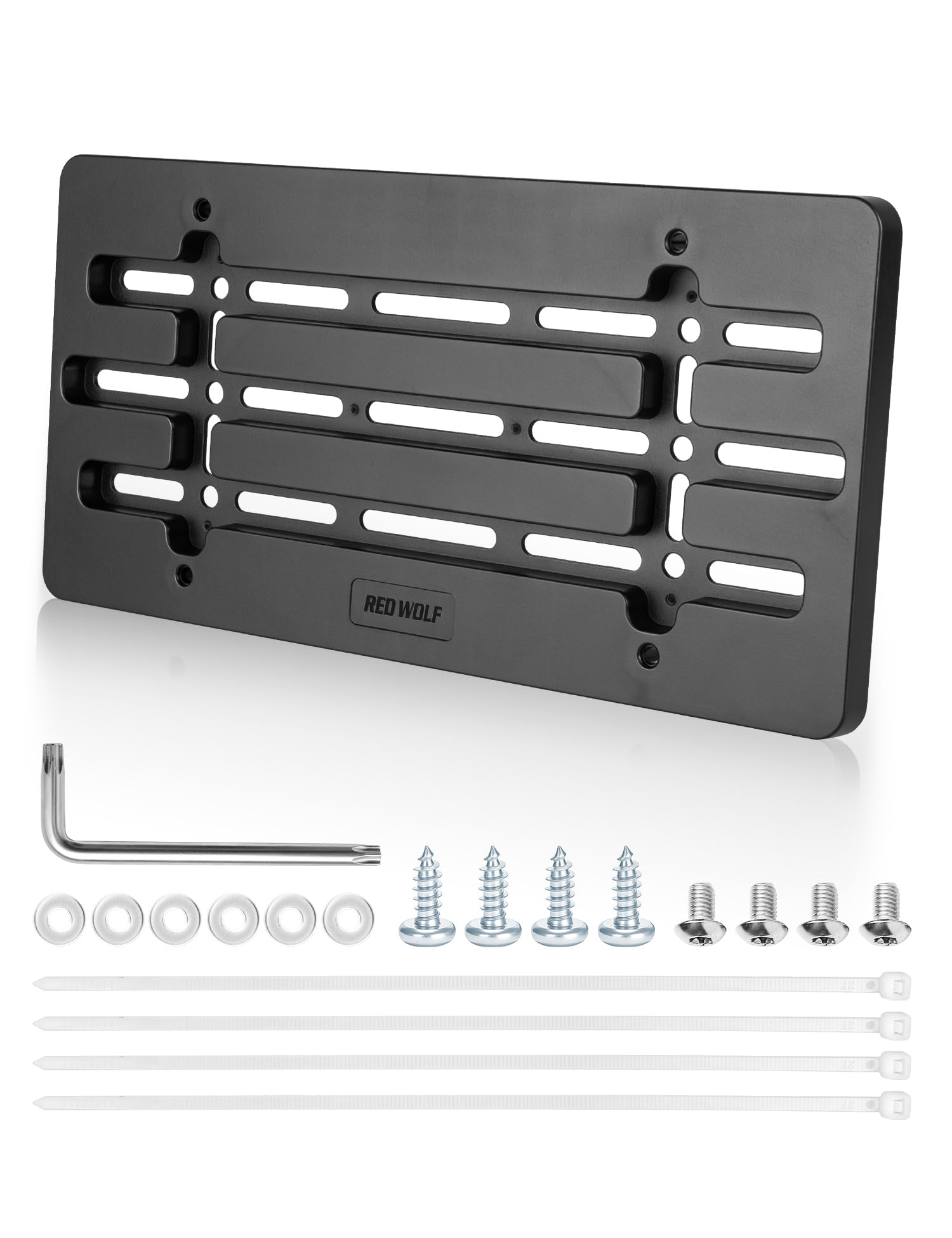 RED WOLF Front License Plate Bracket Holder Frame Tag Universal for Car Truck Van SUV with 6 Screws and Wrench Kit Black Easy Mount