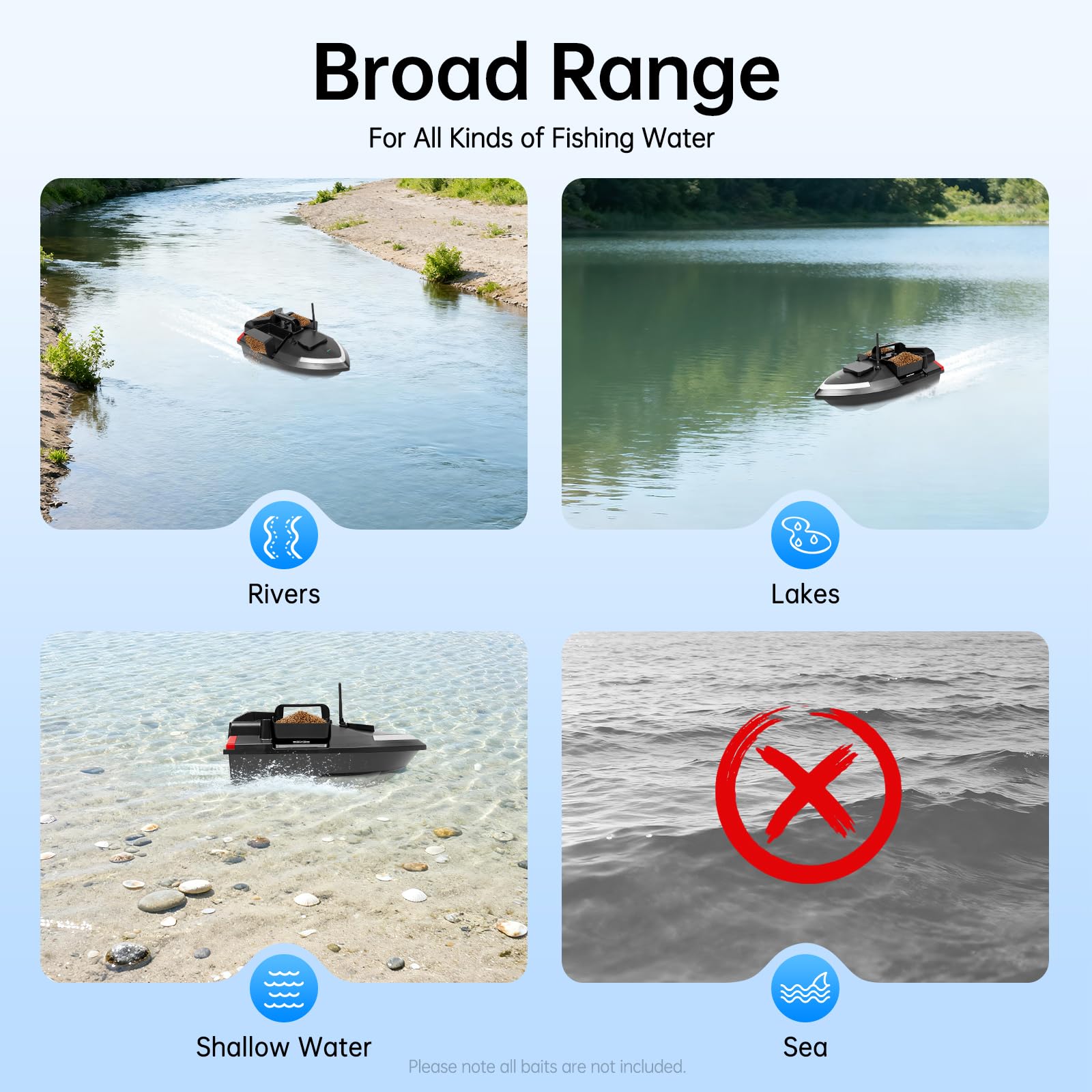 GPS Bateau à appâts 500M, bateau amorceur avec télécommande, bateau de pêche avec 3 boîtes à appâts, batterie 12000mAh, télécommande pour la pêche, bateau amorceur sans fil, pêche nocturne