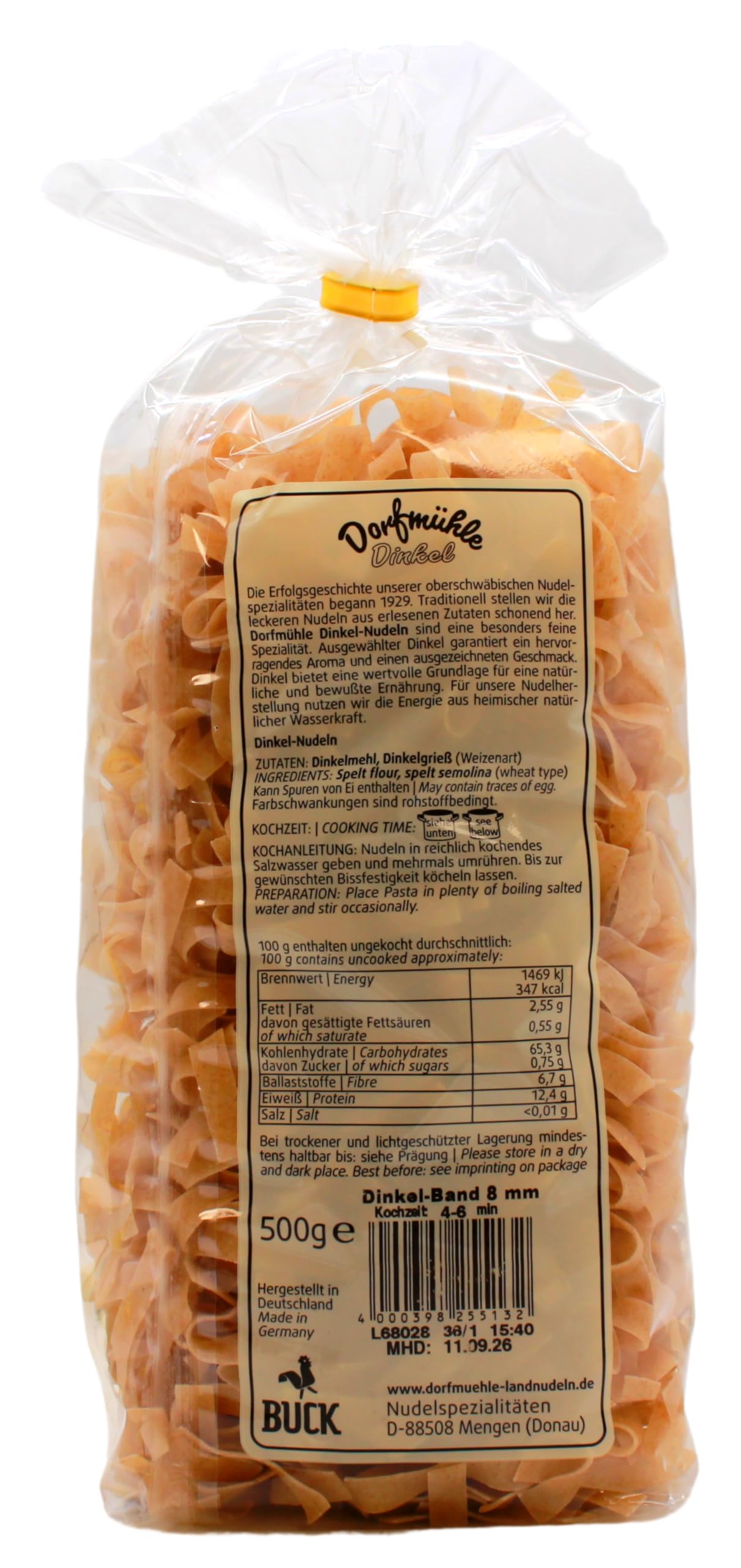 Dorfmühle Oberschwäbische Dinkel Band-Nudeln, 12er Pack (12 x 500g)