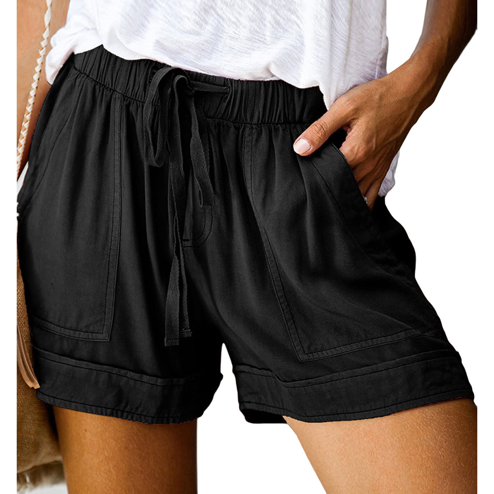 Lu's ChicWomen's Casual Shorts Comfy Soft Beach Drawstring Pocketed Summer Pockets