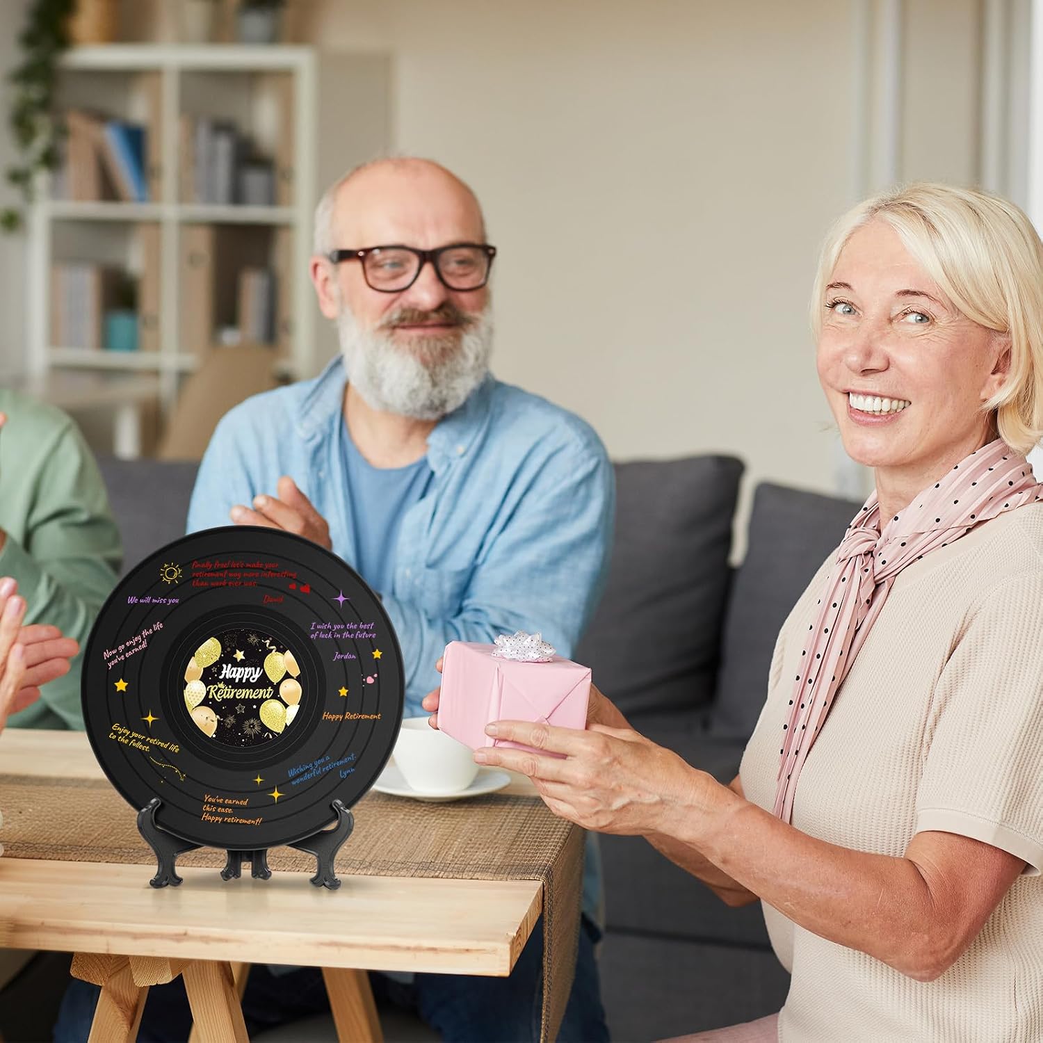 Happy Retirement Decoration Retirement Guest Book to Sign Vinyl Record with Signature Pen Happy Retired Gift Farewell Party Supply Going Away Gift for Men Women Office Birthday Decor(Black)