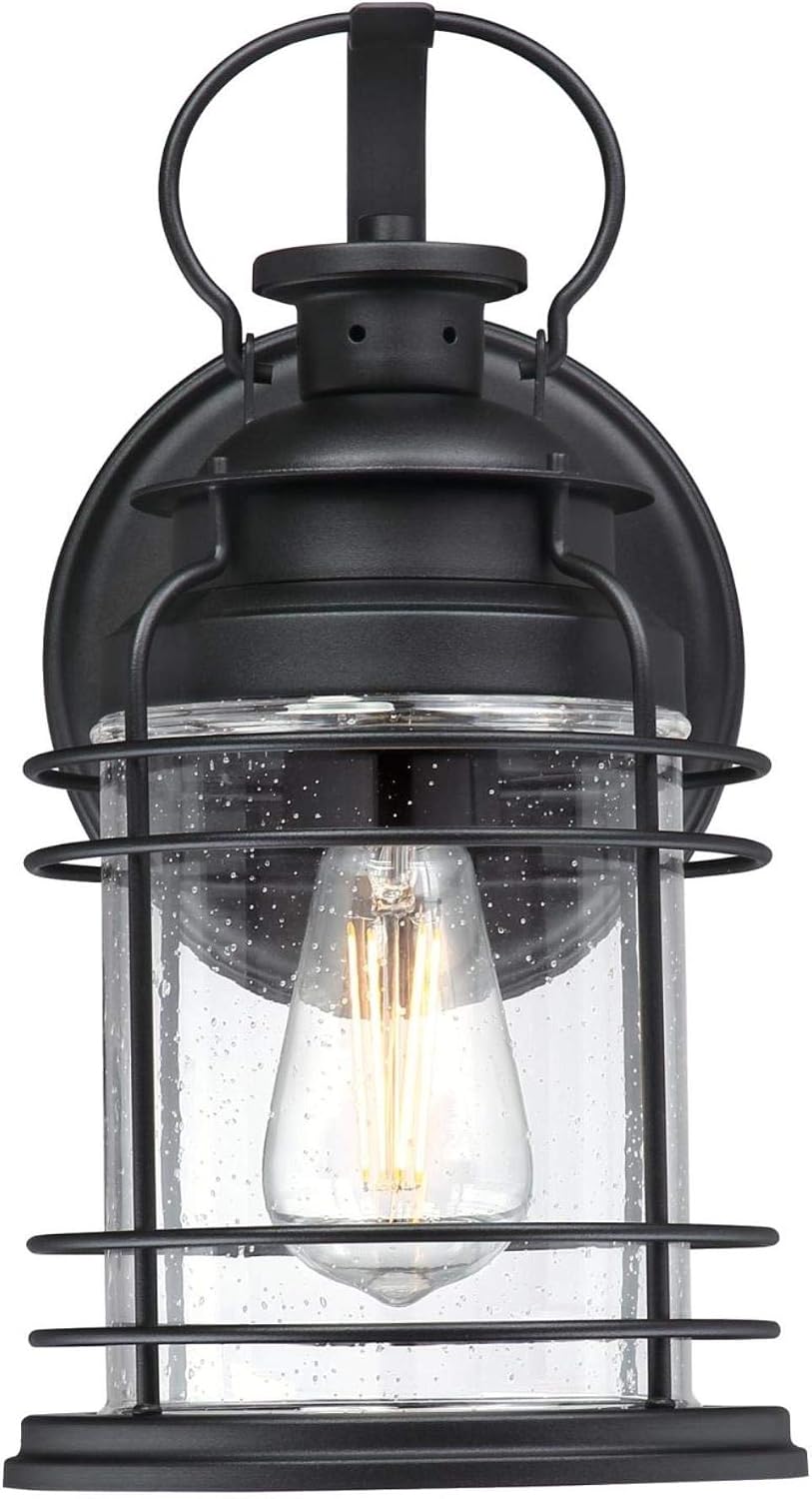 Westinghouse 6112500 Kellen Nautical-Style One-Light Outdoor Wall Light, Textured Black Finish, Clear Seeded Glass