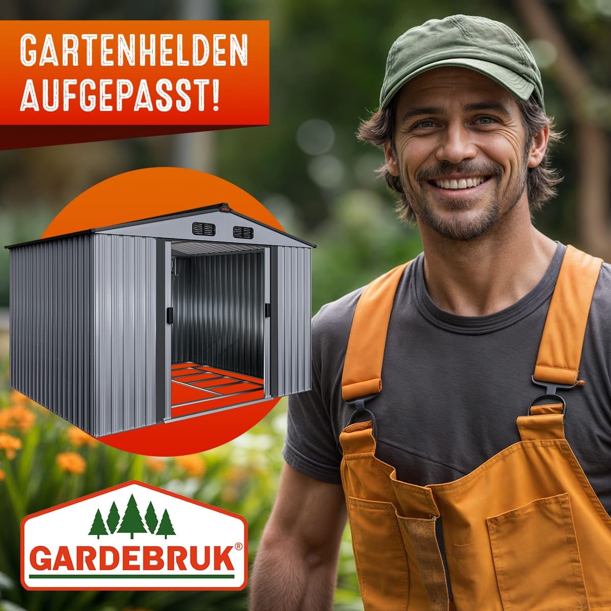 GARDEBRUK® Cobertizo de Jardín XXL Caseta Exterior 5m² con Base 260x205x180cm 9m³ Puerta Corrediza Gris Metálico