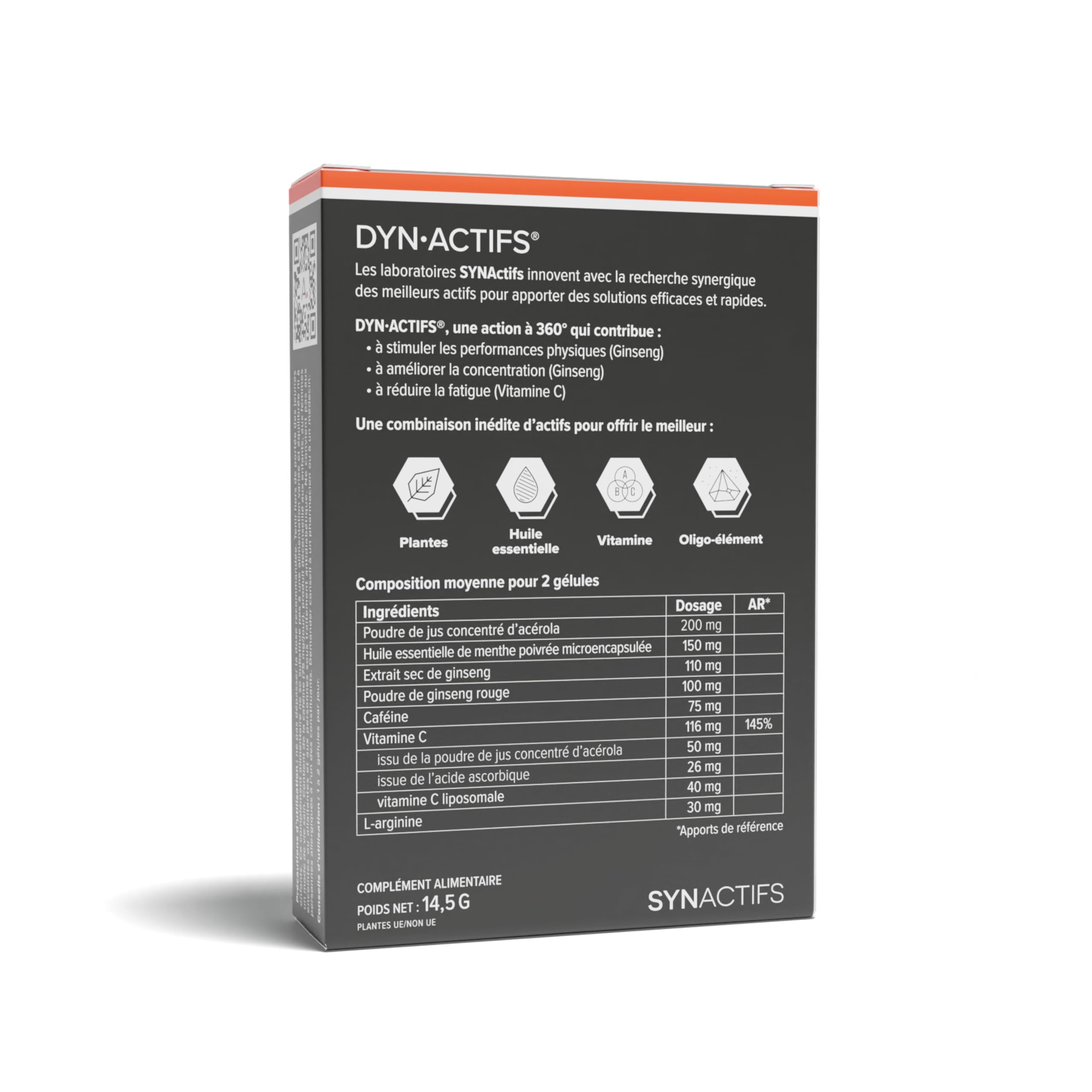 ARAGAN - Synactifs Lot de 2 Dynactifs - Complément Alimentaire Anti-Fatigue - Ginseng, Acérola, Caféine, Vitamine C et Menthe Poivrée - 60 gélules - 1 mois de prise - Fabriqué en France