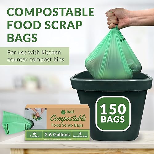 Miniatura 2 de Reli. Bolsas de compost de 2.6 galones (150 unidades)  ASTM D6400  Bolsas de basura compostables para restos de comida  Pequeñas bolsas de compost