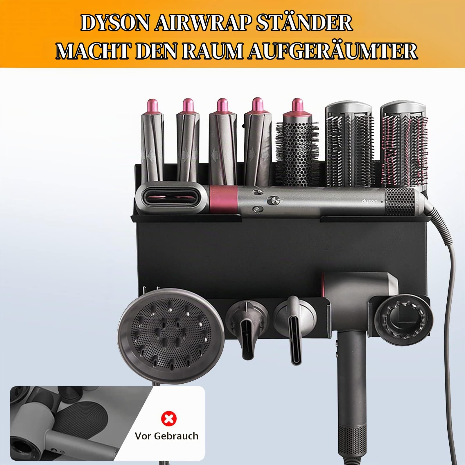 Bocguy 2 In 1 Wandhalterung für Dyson Airwrap & Dyson Föhn, Ohne Bohren Dyson Airwrap Halterung mit Kleber & Schraubengruppe, Dyson Haartrocknerhalter kompatibel mit Fässer, Diffusordüsen, Supersonic