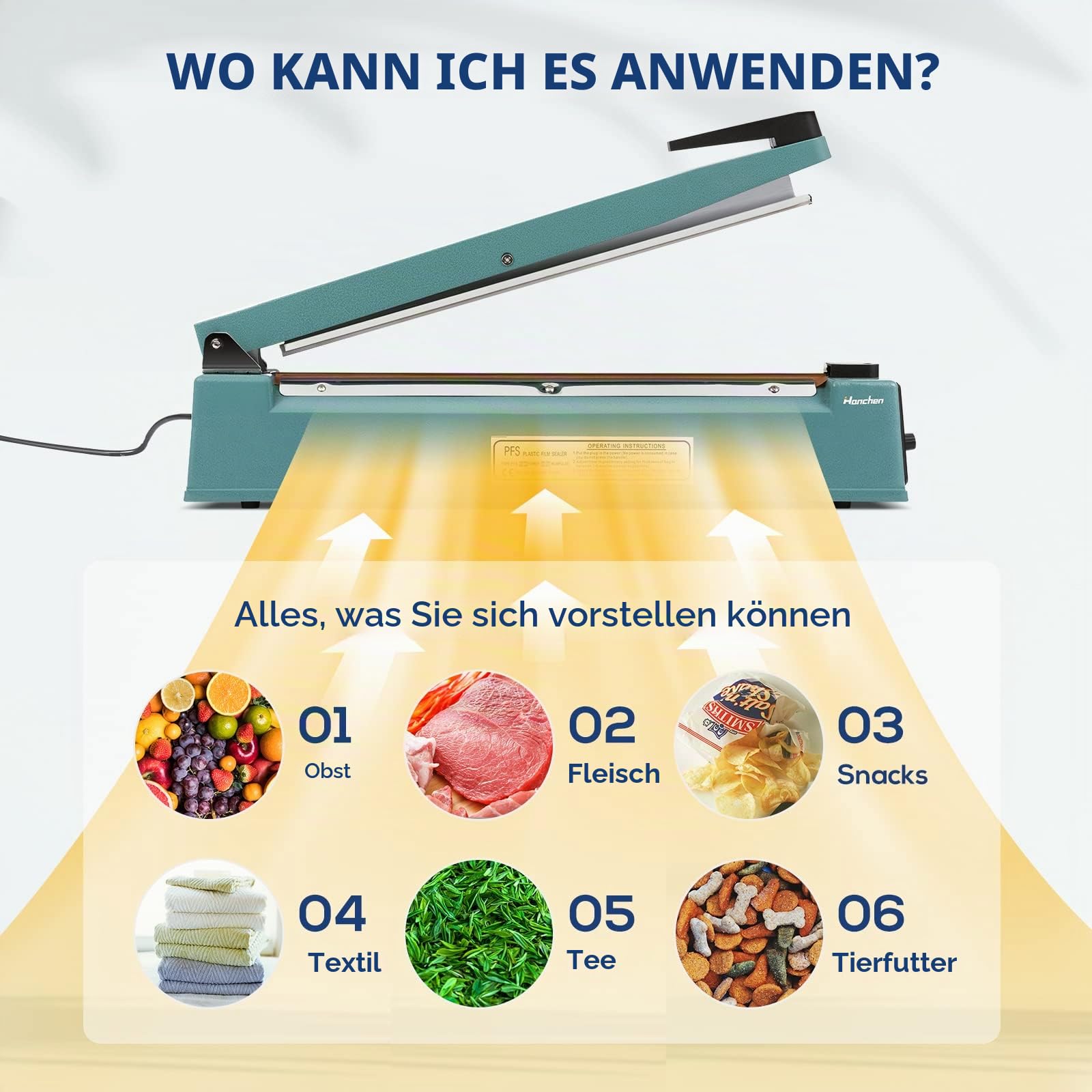 Hanchen Heißsiegelmaschine 500mm (19,7 Zoll) Impuls Schweißgerät Tragbare Folienschweißgerät Handdruckende Verpackungsgerät für PP/PE/PVC/Mylar/Kraft Papier