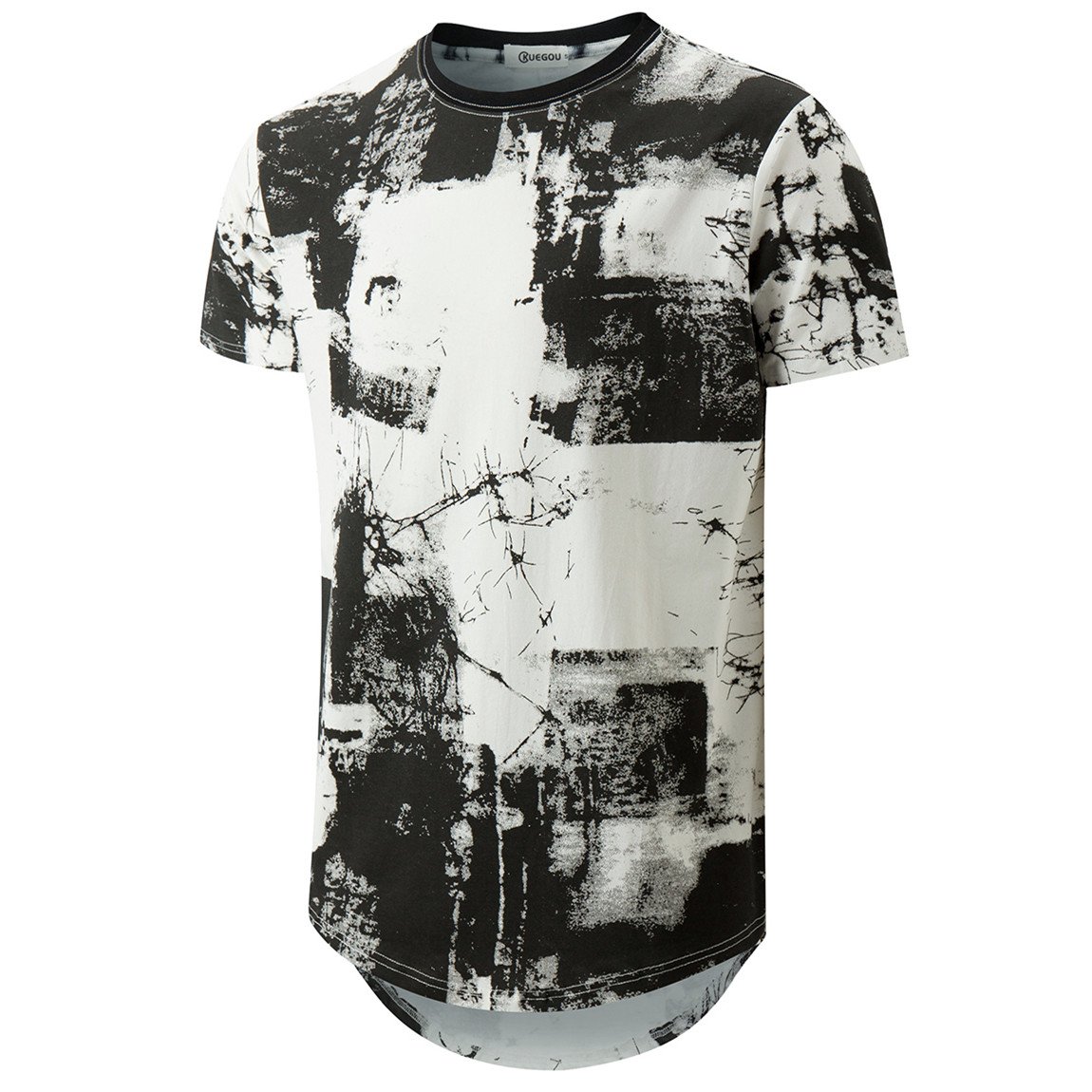 Mens Hipster Hip Hop Ripped Round Hemline Pattern Print T Shirt