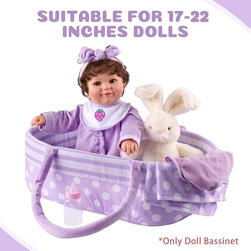 Miniatura 7 de BABESIDE Reborn Baby Dolls Moisés plegable para muñeca de bebé, cama de cuna suave para muñecas con asa para muñecas de 17 a 22 pulgadas (rosa)
