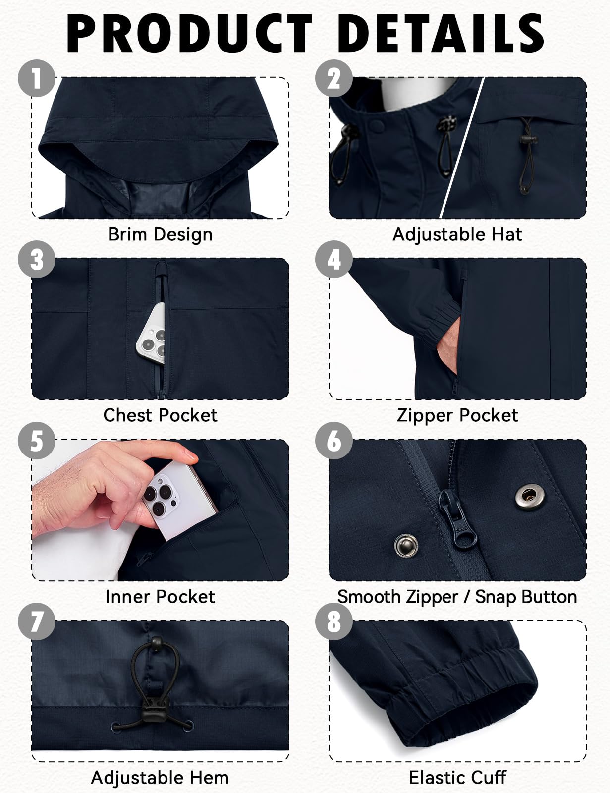 Xnova Chaqueta Impermeable Hombre Cortavientos Plegable con Capucha para Senderismo