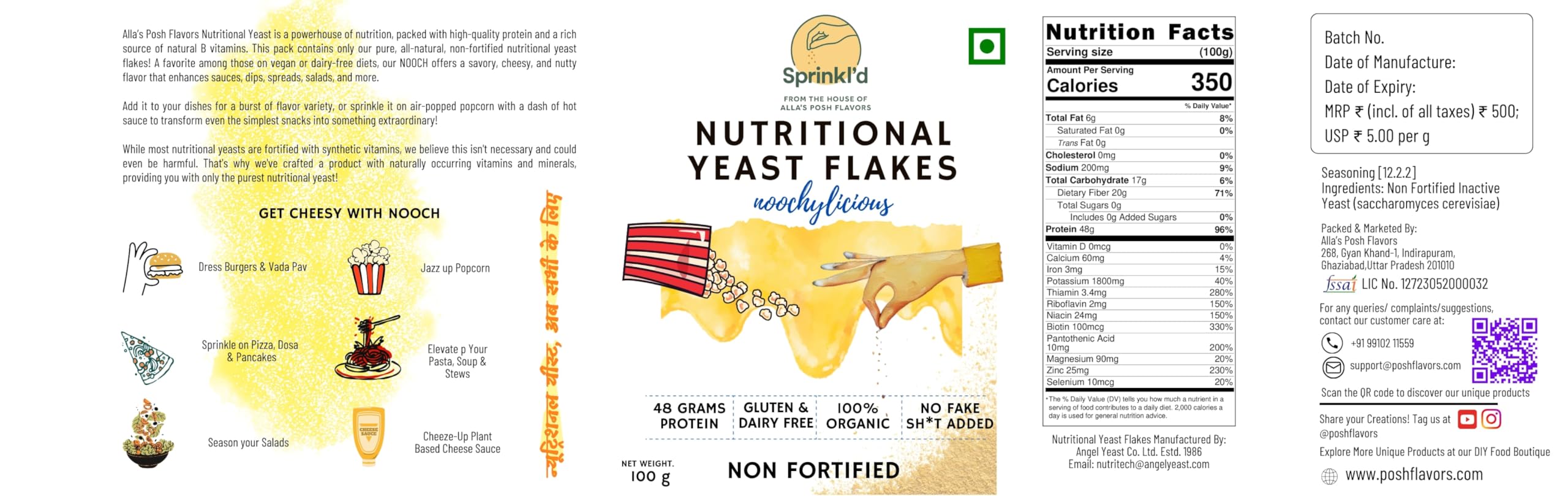 Sprinkl'd by Alla's Posh Flavors Non Fortified Nutritional Yeast Flakes Gluten-Free, Cheesy and Savory UnFortified Nooch | Rich in B Vitamins Minerals | High Protein Plant-based Superfood | Exclusive Flavors - Image 6 thumbnail