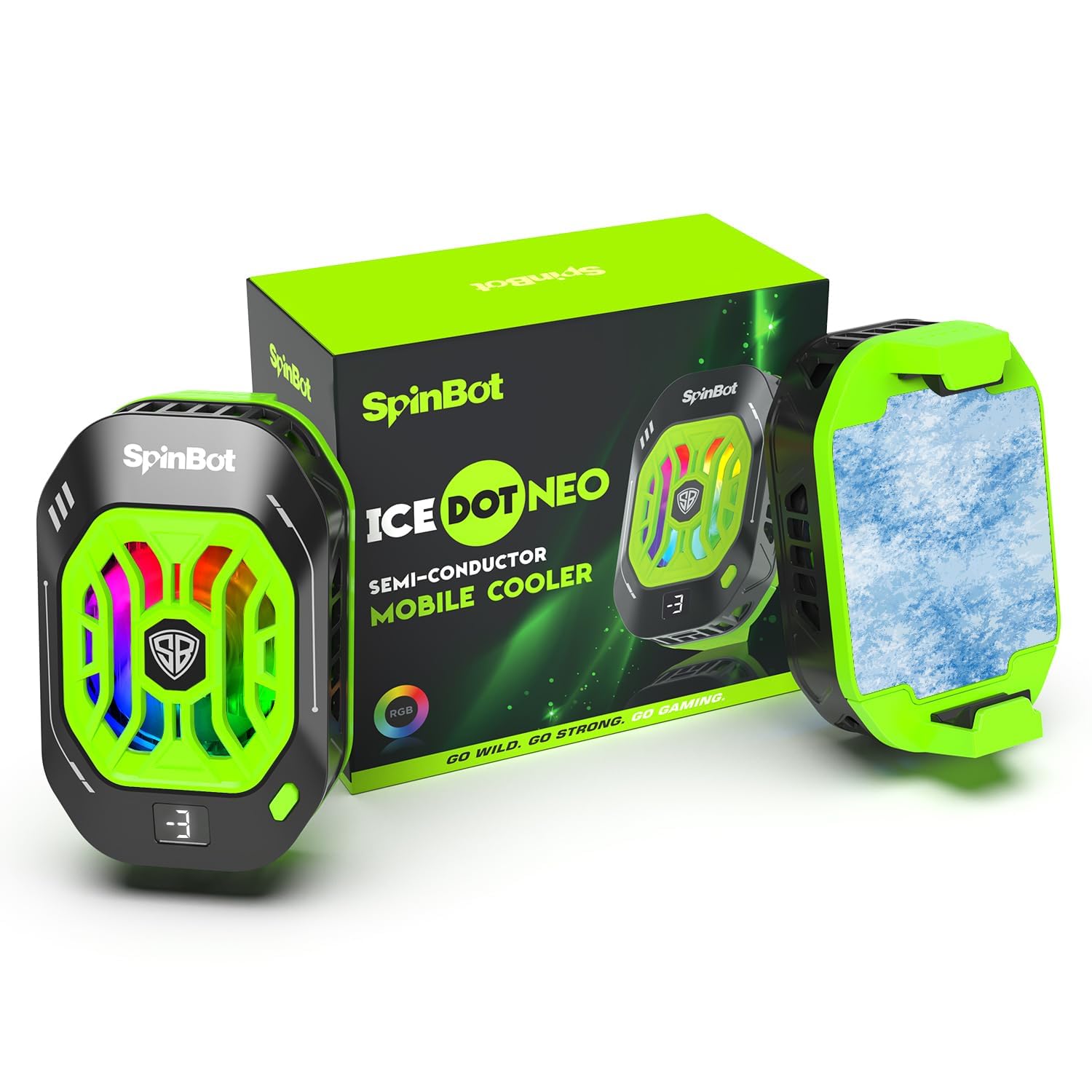 SpinBot IceDot Neo Mobile Cooler with Semiconductor Technology | Gaming Phone Cooler for Instant Cooling with RGB Lightning- Android and iPhones Compatible (Black & Green)