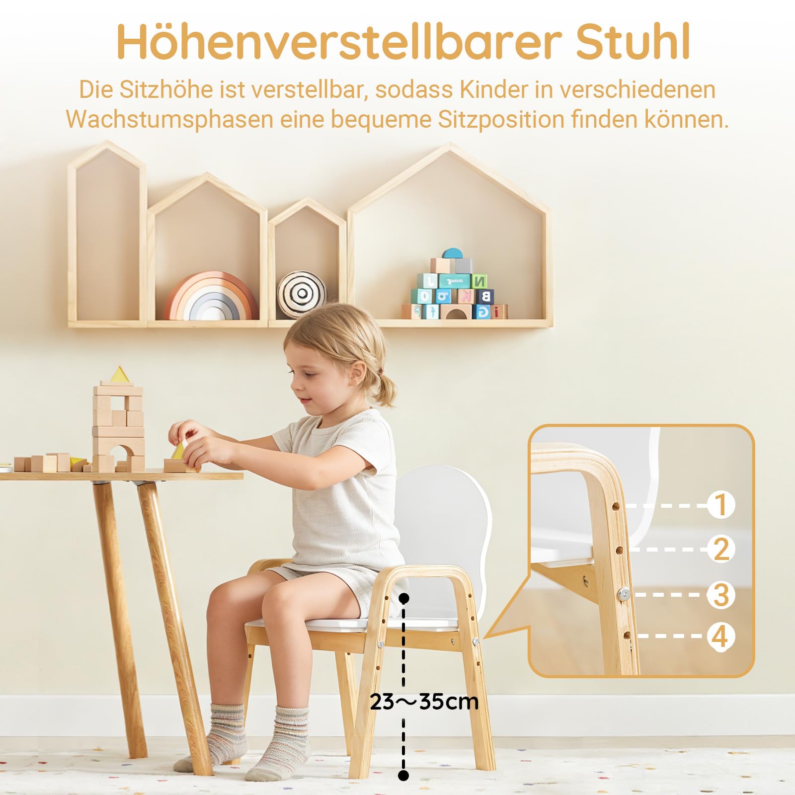 SoBuy KMB24-Wx2 2er Set Stuhl höhenverstellbar Stühlchen mit Armlehnen und Rückenlehne weiß Sitzhöhe 23-35cm