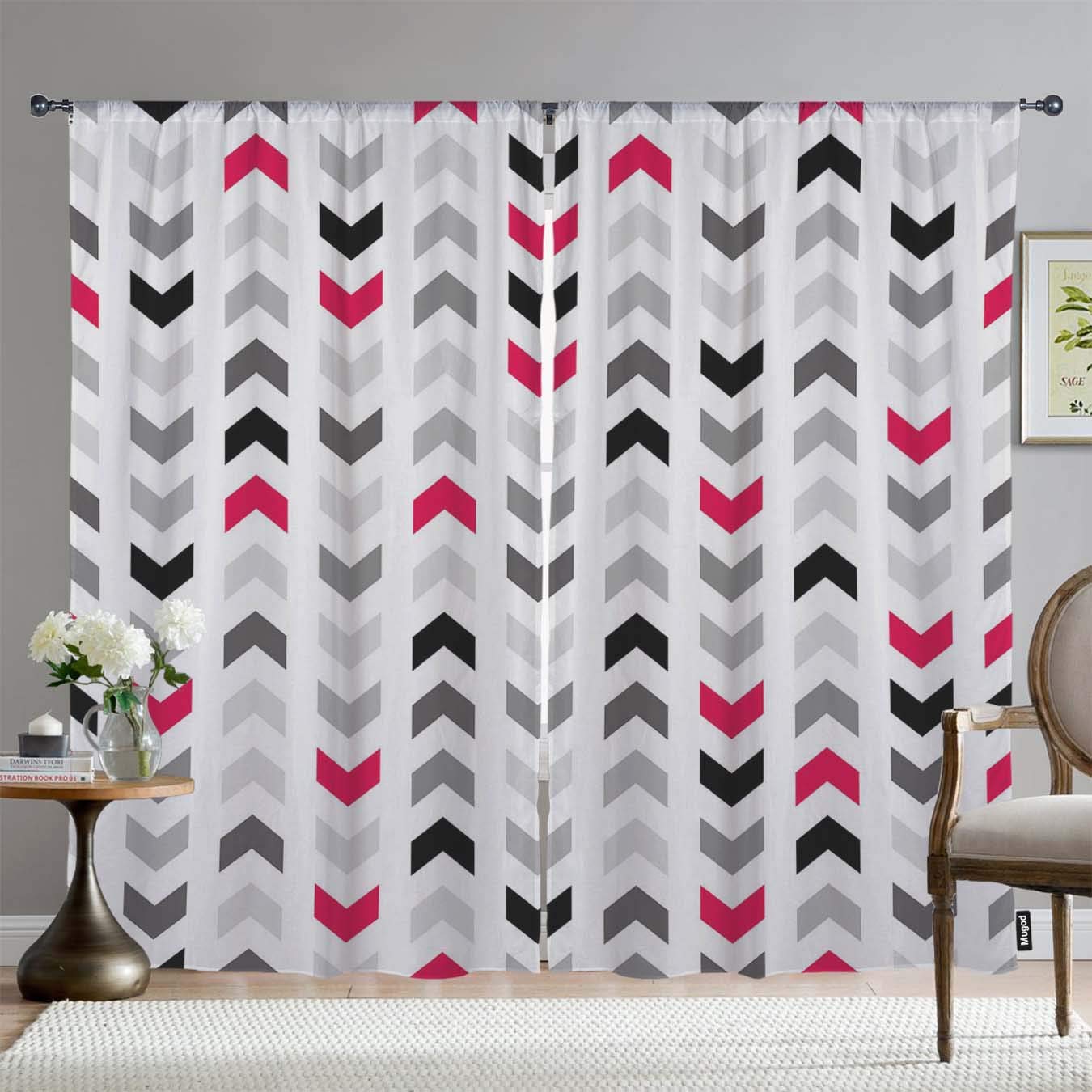 Mugod Chevron Pattern Blackout Window Curtains Grey Red And Black |  Desertcart Seychelles, image size:1350x1350