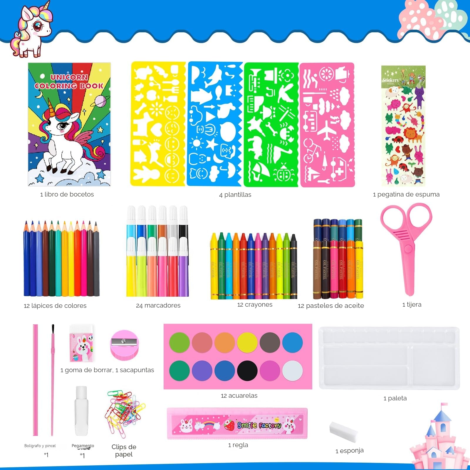 Maletín De Pintura Para Niñas CutteeyFyry – Unicornio Con 69 Piezas De Arte, Lápices Y Rotuladores Para 3-9 Años