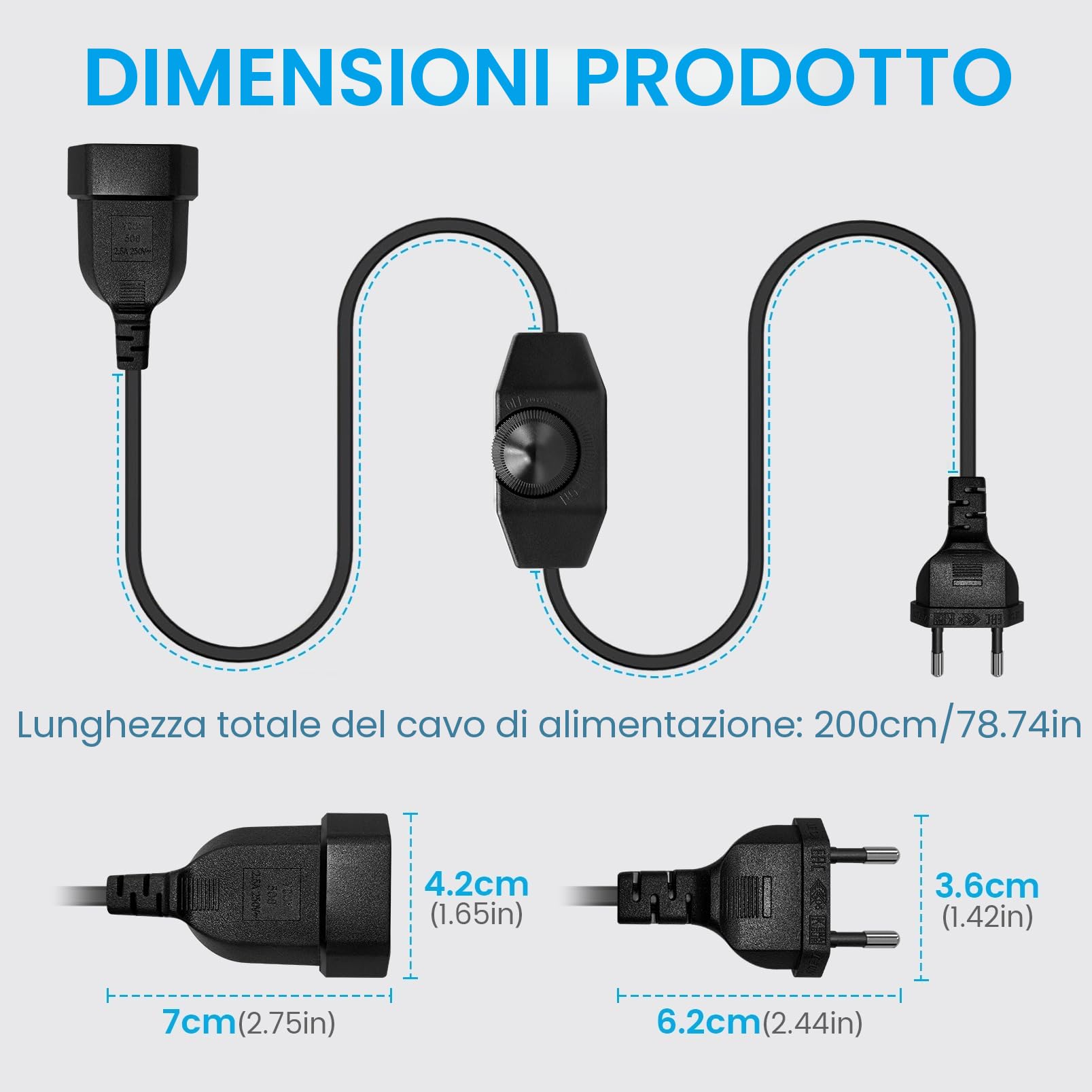 KSIBNW Dimmer Regolatore LED 220-240V, 2M Interruttore Dimmerabile Rotativo Silenzioso Regolabile Regolatore Interruttori Dimmerabili a Manopola Con Cavo e Spina per Lampadina Lampade a LED, Nero