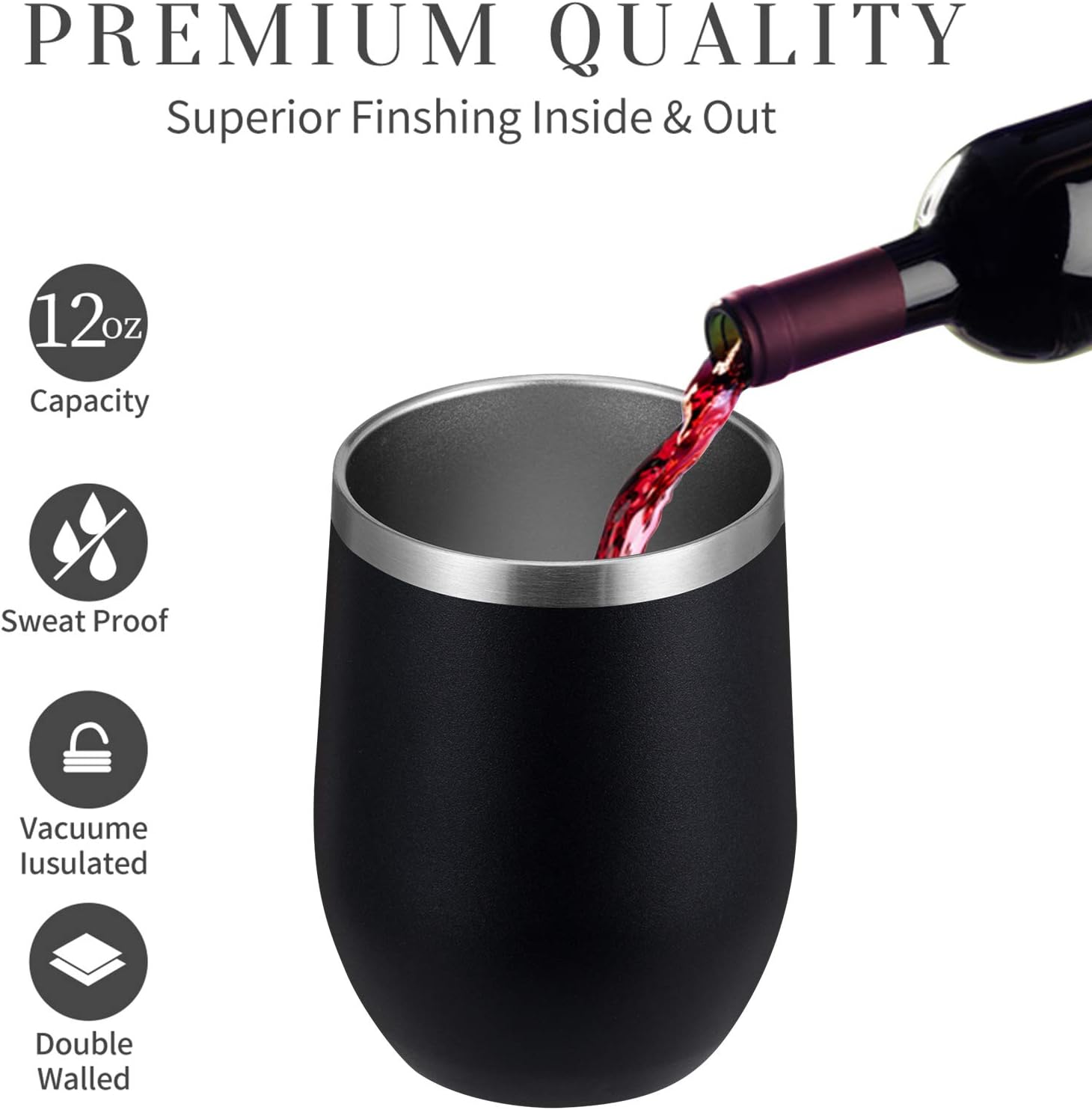 MEWAY 12oz Wine Tumbler Mix Color 12 Pack Bulk Gifts for Women, Vacuum Stainless Steel Travel Mug with Lid,Insulated Stemless Wine Cup Glass for Coffee,Cocktails,Drinks(Mix,Set of 12) - Image 2