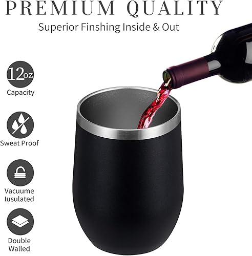 Miniatura 2 de MEWAY Vaso de vino de 12 onzas de colores mezclados, paquete de 12 regalos a granel para mujeres, taza de viaje de acero inoxidable al vacío con