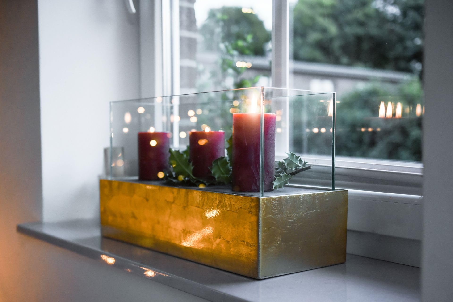 Portacandela decorativo VIVANNO CANDELITO - Rettangolare, oro lucido, 50x20x29