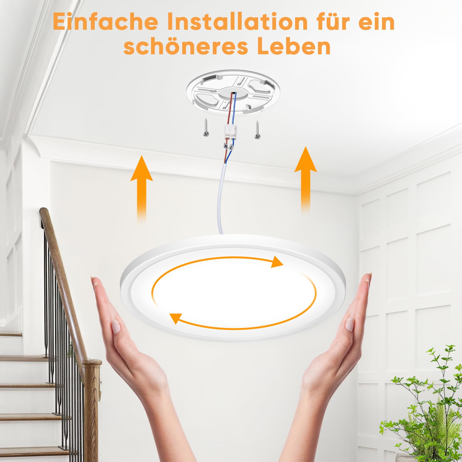 NIBSHOOM LED Deckenlampe mit Bewegungsmelder, 3000K/4000K/6500K 24W IP44 Wasserdicht Deckenleuchte Innen, mit Radar Bewegungssensor und Dämmerungssensor Lampe für Flur Bad Treppe Balkon Garage, 30cm