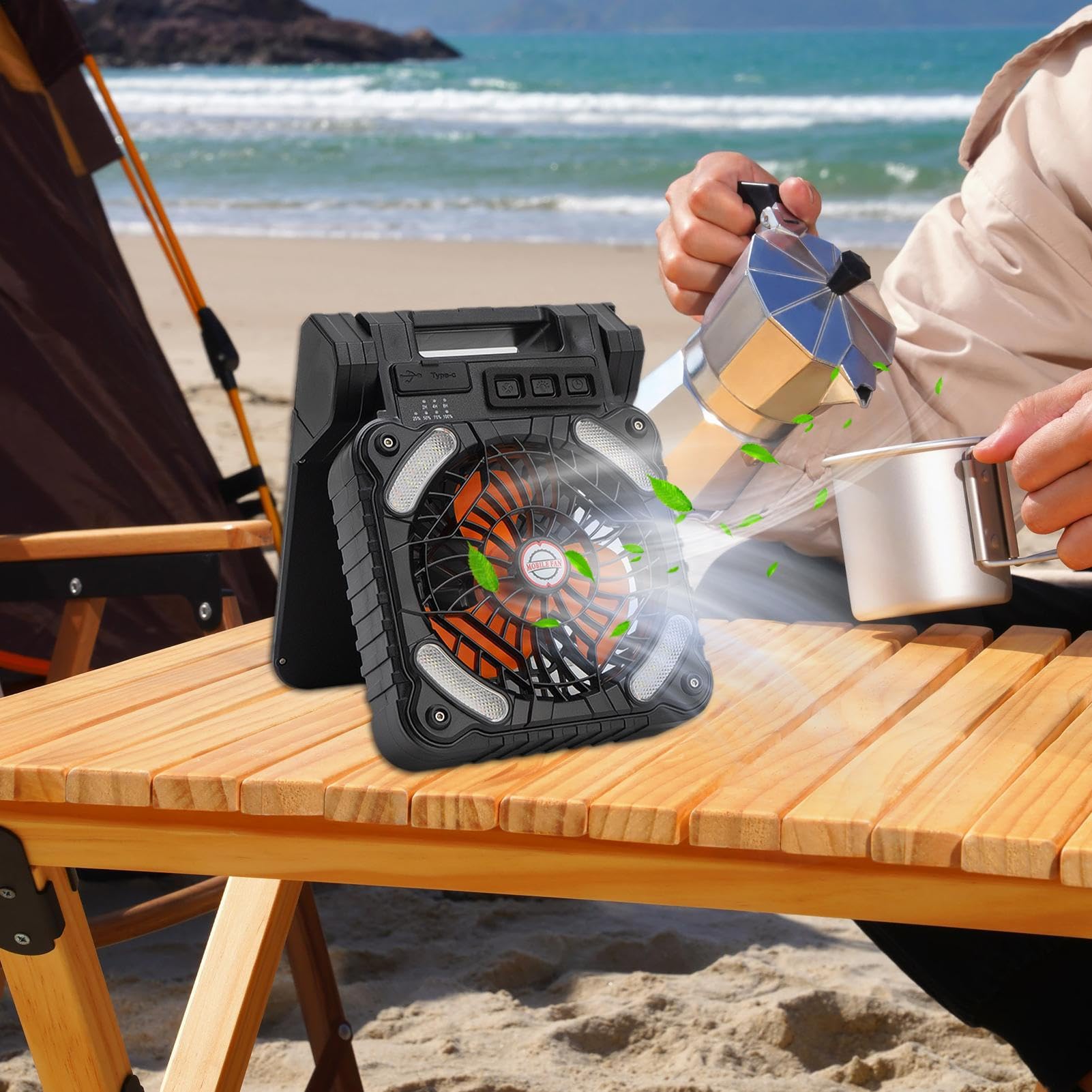 Genérico Ventilador solar portátil,Ventilador solar para acampar,Ventiladores para tiendas de campaña con luces - LED con 4 velocidades de viento y 3 niveles de brillo, con batería de 100