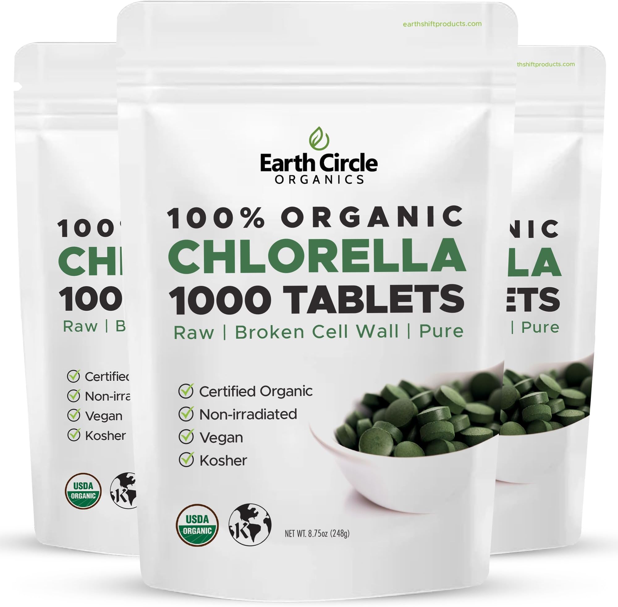 Organic Chlorella Tablets 1000 Count | High Potency Chlorophyll Supplement | Pure Chlorella Pyrenoidosa | Broken Cell Wall for Maximum Absorption | Vegan, Kosher, Non-GMO Superfood - Pack of 3