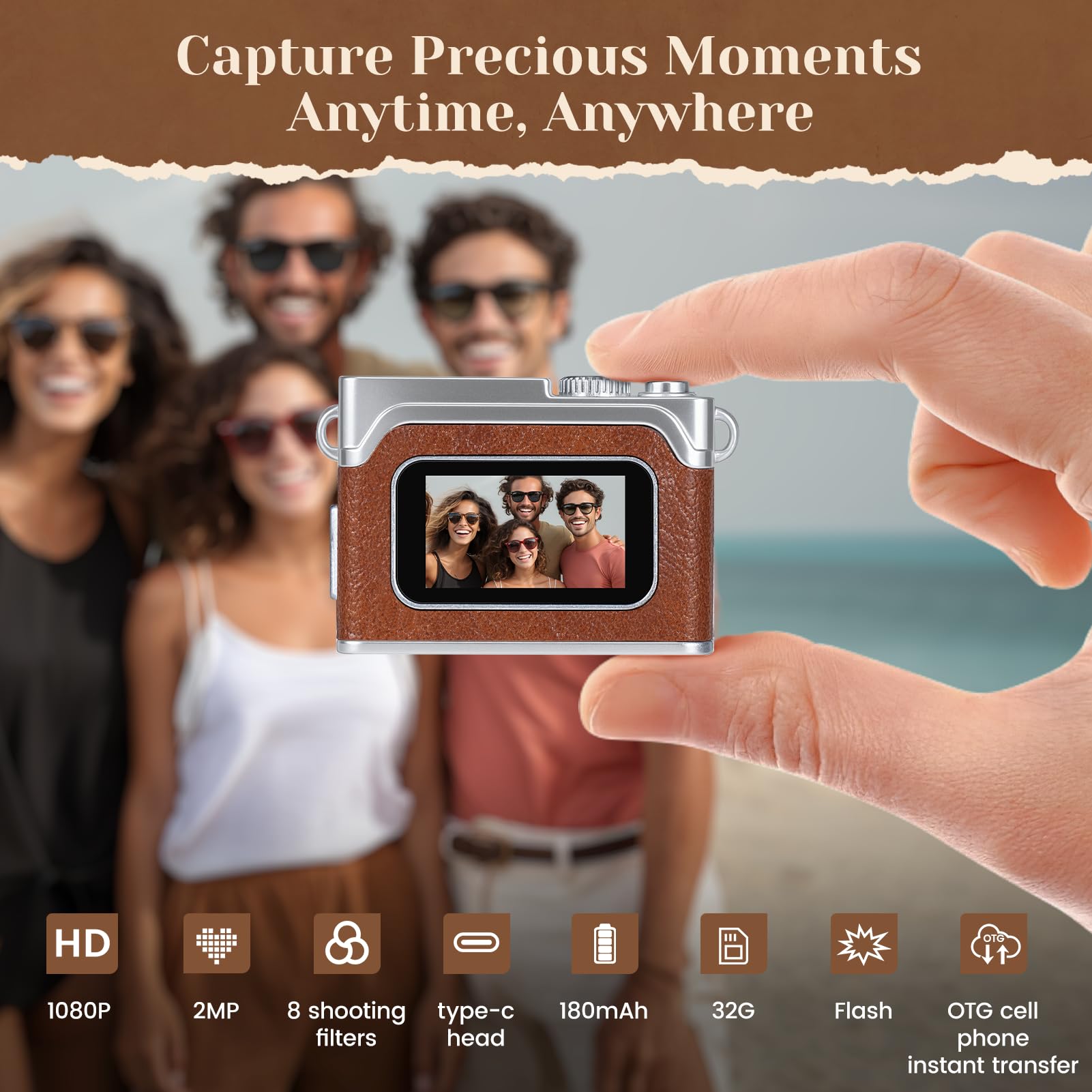 Mini cámara con llavero – Mini cámara digital retro HD de 1080p, compacta retro con tarjeta SD de 32 GB, pantalla HD de 0.96 pulgadas, grabadora de video portátil de bolsillo para grabación de fotos