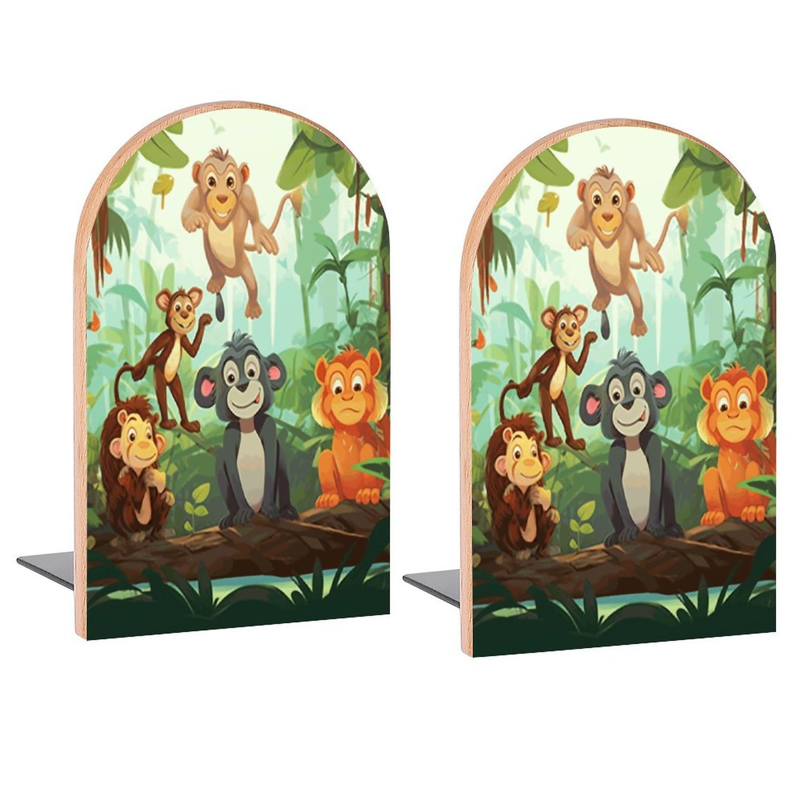 Juzgtsit Jungle Monkey Jungle Animals Monkey Book Ends Decorative Wood Bookends For Shelves Room Desk Home Office Book Stoppers For Magazines,Books, Dvds 2 Pieces