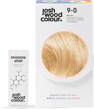 Josh Wood Miracle Kit, Permanent Hair Dye 9.0 & Bond Miracle Shot, Vegan | Permanent colour plus conditioning Miracle Shot, 100% grey coverage, 62% less breakage, ammonia-free vegan