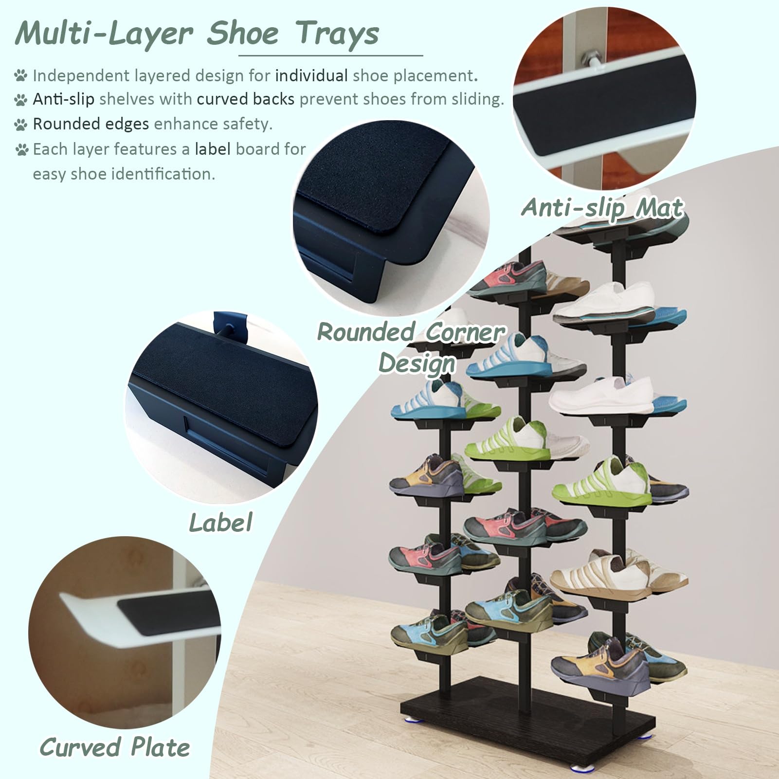 UrbanUp Espositore Scarpe Grande Espositore per Scarpe, Portascarpe Salvaspazio per Spazio di Lavoro, Scaffali Sospesi per L'ingresso di Un Negozio di Articoli per la Casa(White+wood B,L)