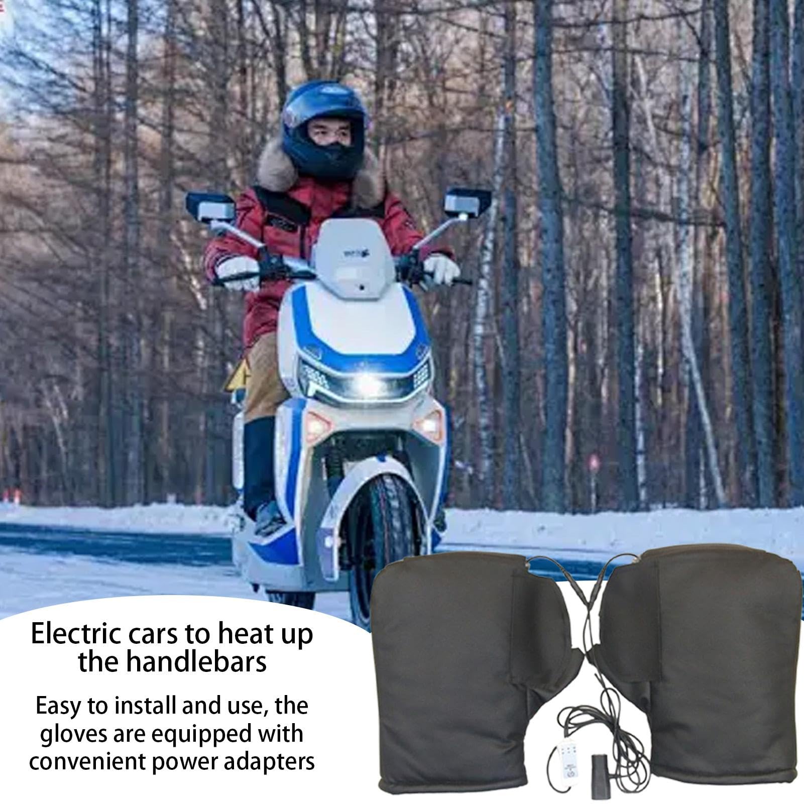 Copertura per maniglia elettrica, guanti riscaldati, manopole riscaldate per moto, antivento, manopole regolabili in temperatura, impugnature per manubrio impermeabili per l'inverno, nero