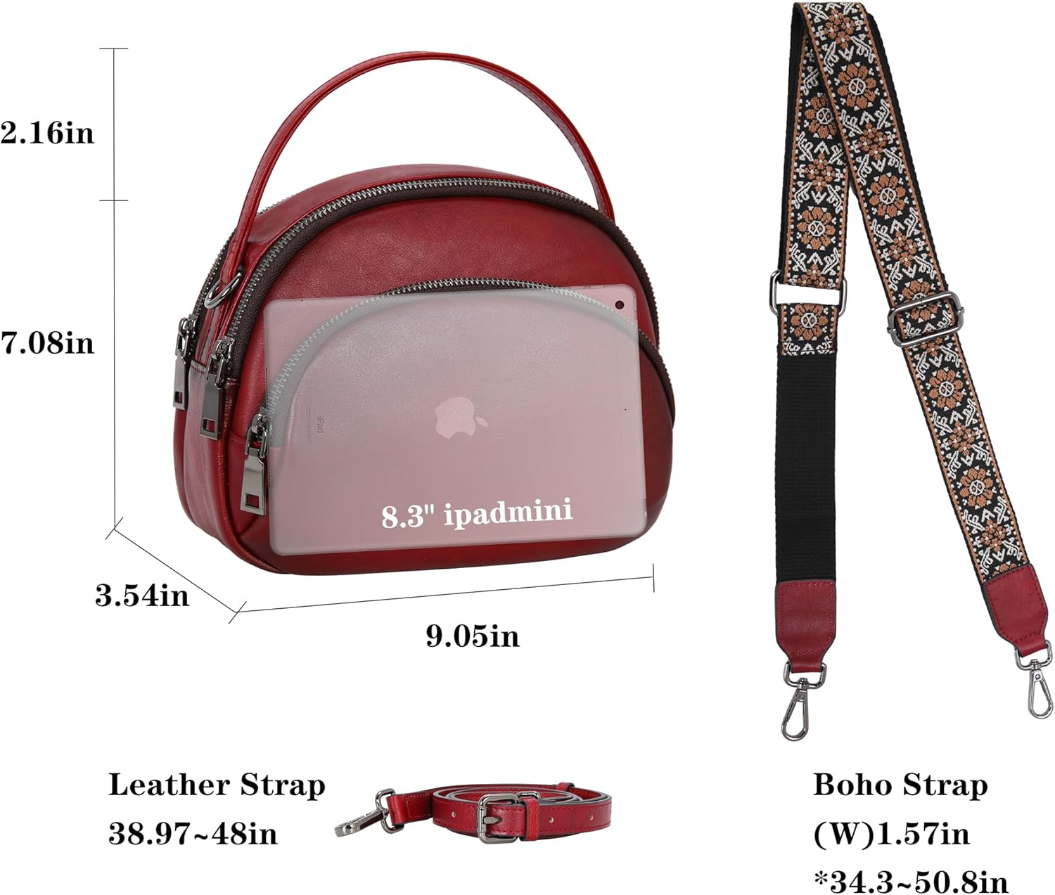 HESHE Genuine Leather Crossbody Bags Leather Purses for Women Vintage Small Shoulder Handbags with Multi-Pockets - Image 4