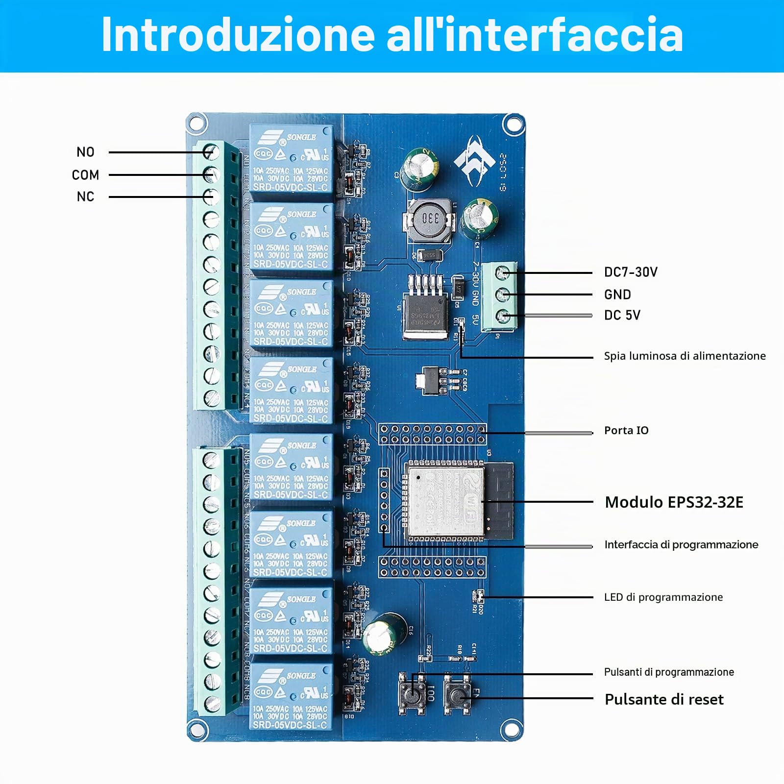 Modulo Relè ESP32 A 8 Canali WiFi Bluetooth, Programmabile Con Arduino IDE, Per Smart Home E IoT