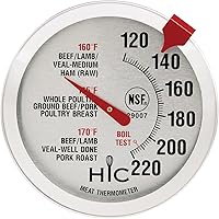 Vista 1 de HIC Kitchen Termómetro para carne asada, apto para horno, cara grande de 2 pulgadas de fácil lectura, vástago de acero inoxidable y carcasa