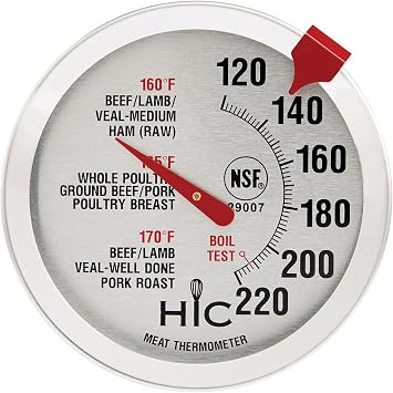 HIC Kitchen Roasting Meat Thermometer, Oven Safe, Large 2-Inch Easy-Read Face, Stainless Steel Stem and Housing