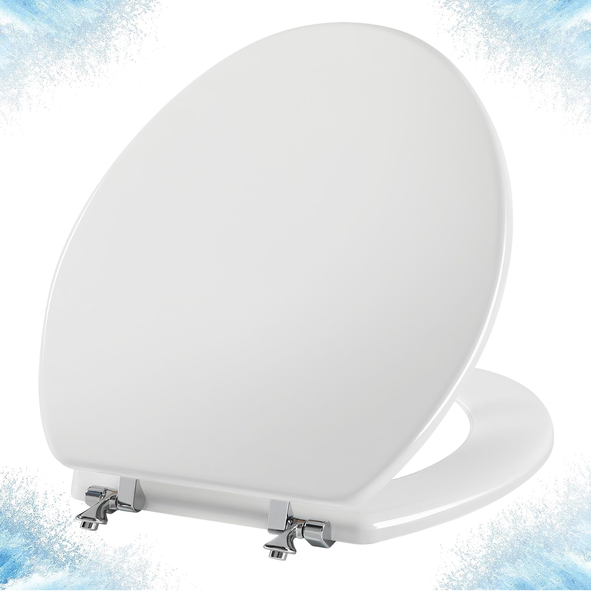 Angol Shiold Wood Toilet Seat, Zinc Alloy Hinges (Round, White)