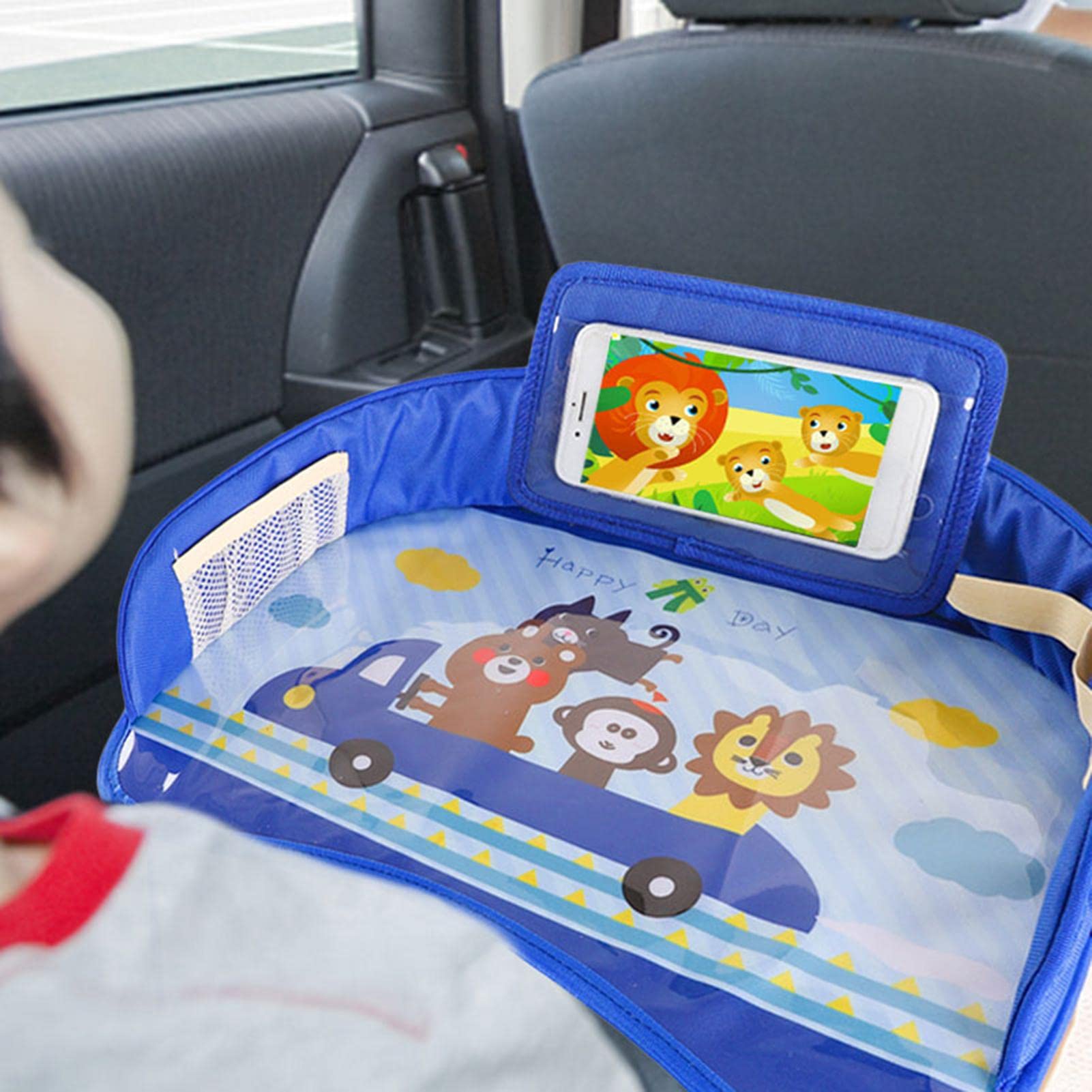 Kinder Reisetisch Knietablett Wasserdichter Auto-Reisetablett mit Netztaschen, Roadtrip-Tablett Kinder Snack und Spiel-Aktivitätstablett Auto-/Kinderwagen-/Flugzeug-/Sitzerhöhung 42x32x8cm