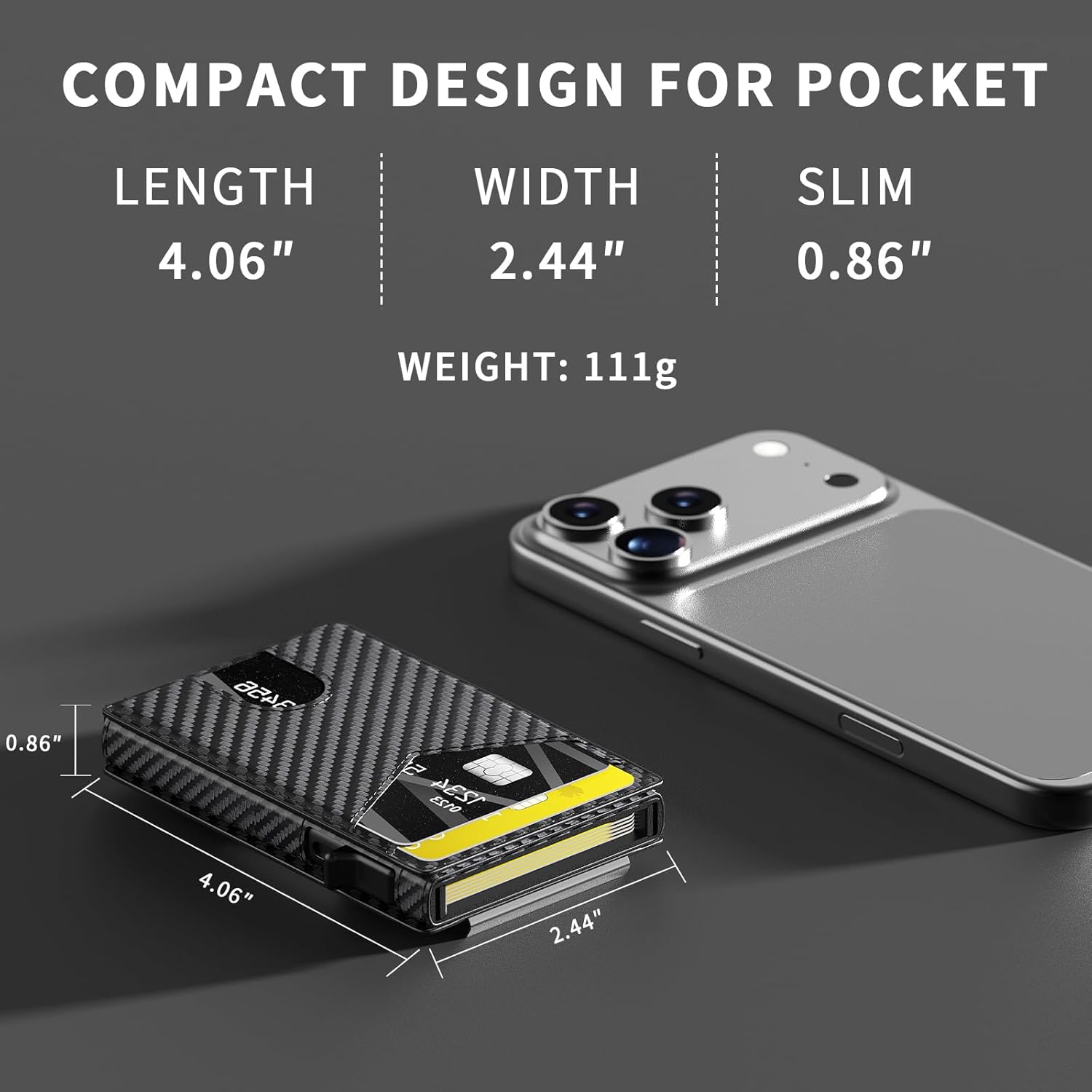 Wallet for Men Slim RFID Blocking -Metal Smart Pop-Up Credit Card Holder with 2 ID Windows, Holds 8-10 Cards,Bifold Minimalist Front Pocket Wallet & Money Clip,Men's accessories(Carbon) - Image 6