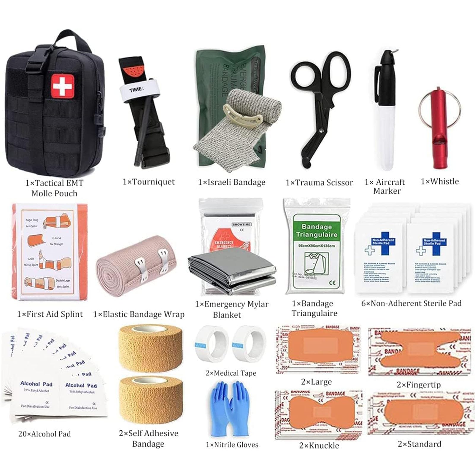 Kit di Sopravvivenza Multiuso, Kit di Pronto Soccorso tattico di Emergenza, Kit di Sopravvivenza Militare, Kit di medicazione da Campo, Campeggio, Escursionismo, Bug out