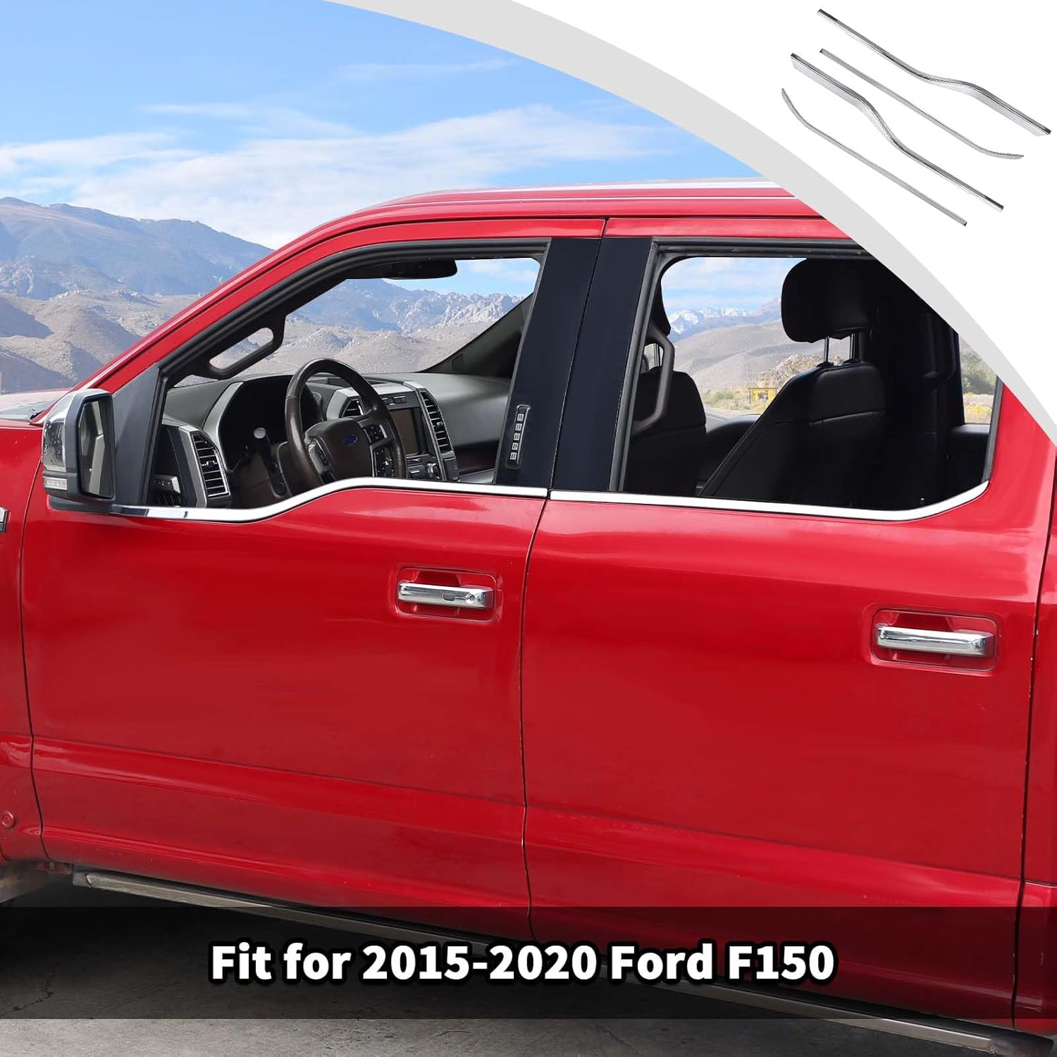 JWWY Car Window Door Garnish Cover Center Pillar Trim Fit for 2015-2020 Ford F150 Exterior Accessories ABS 4PCS Chrome