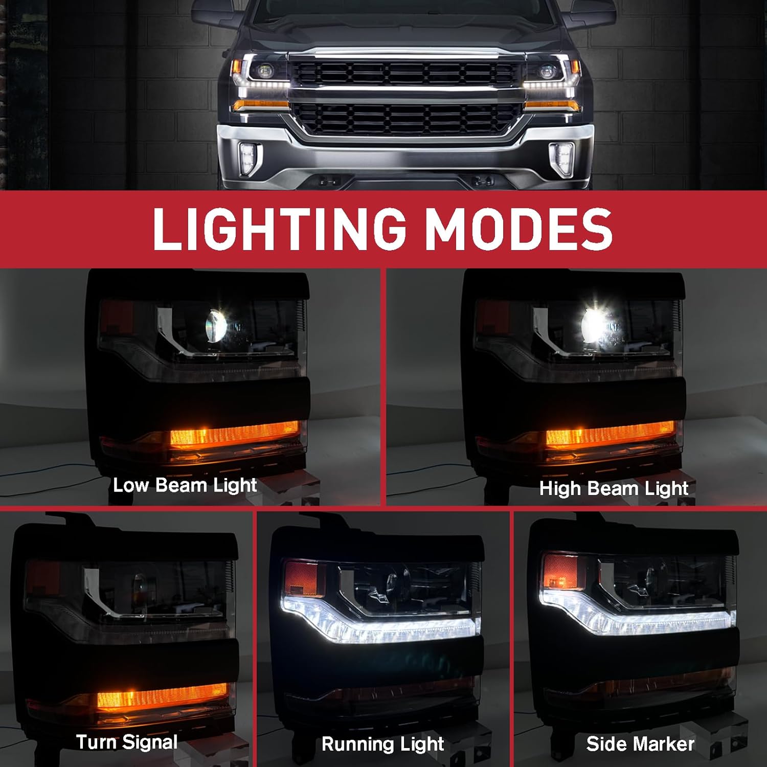 Chrome HID/Xenon LED DRL Projector Headlight Assembly Compatible with 2016-2018 Chevy Silverado 1500/2019 Silverado 1500 LD Right Passenger Side 84388631 GM2503451