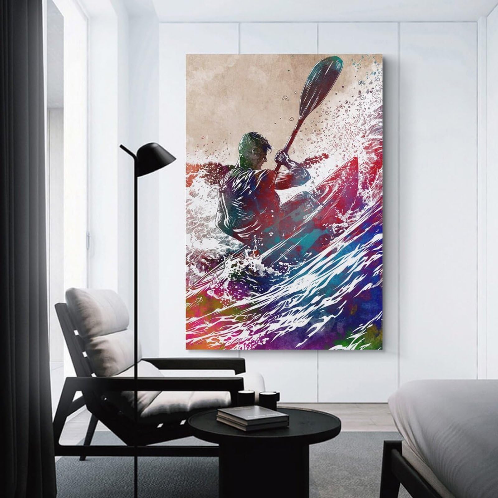 Junmoney Kayaking Watercolor Art Canvas Wall Art, 24x36inch(60x90cm), for Living Room, Bedroom Or Apartment Walls, A Home Accent with Warm Character
