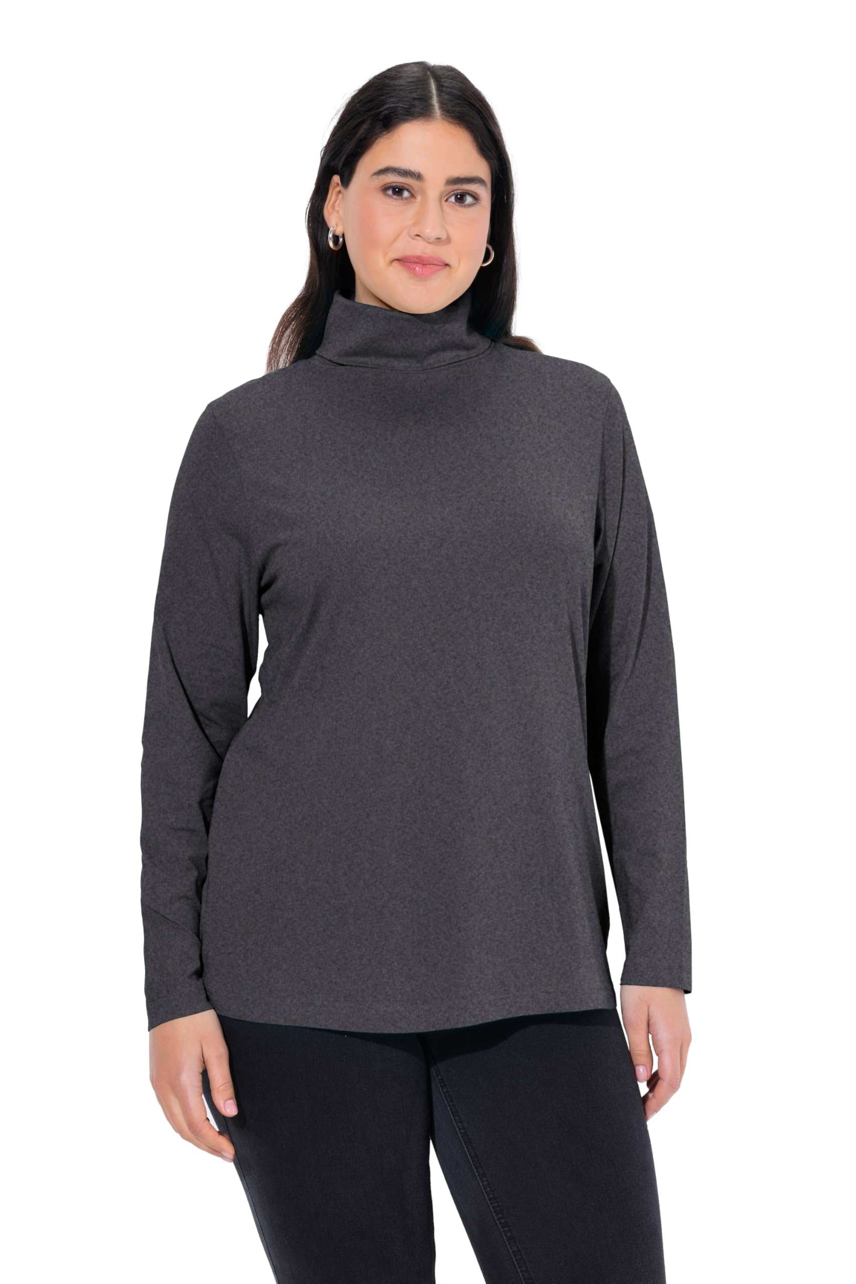 Ulla Popken Womenswear Plus Size Curvy Oversize Figure Hugging Stretch Turtleneck Charcoal Melange 42+ 646813 12-42+