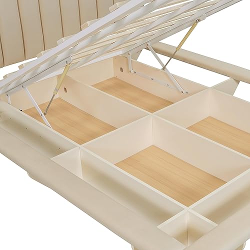 Miniatura 43 de Cama de plataforma flotante tamaño Queen con sensor de luz y cabecero, marco de cama moderno tapizado de terciopelo suave, no necesita somier